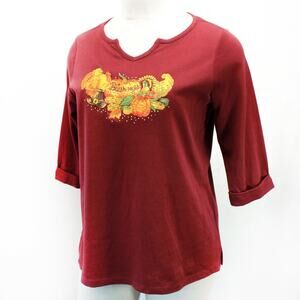 Quacker Factory Plus Thanksgiving Holliday Embroidered Blouse Shirt Tunic Top 1X